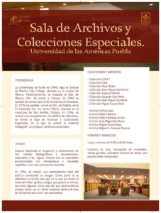 Sala de Archivos y Colecciones Especiales Universidad de las Américas Puebla 